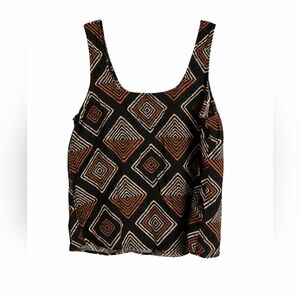 LOFT Linen Blend Geometric Tank Top – Black & Brown – Size M
